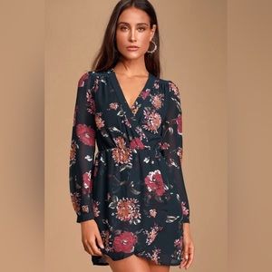 Lulus Pretty Pretender floral wrap mini dress